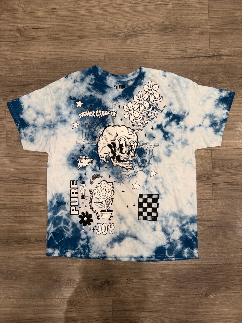 aLab Never Grow Up Pure Joy Blue Tye Dye Tee Men’s Size Extra Large